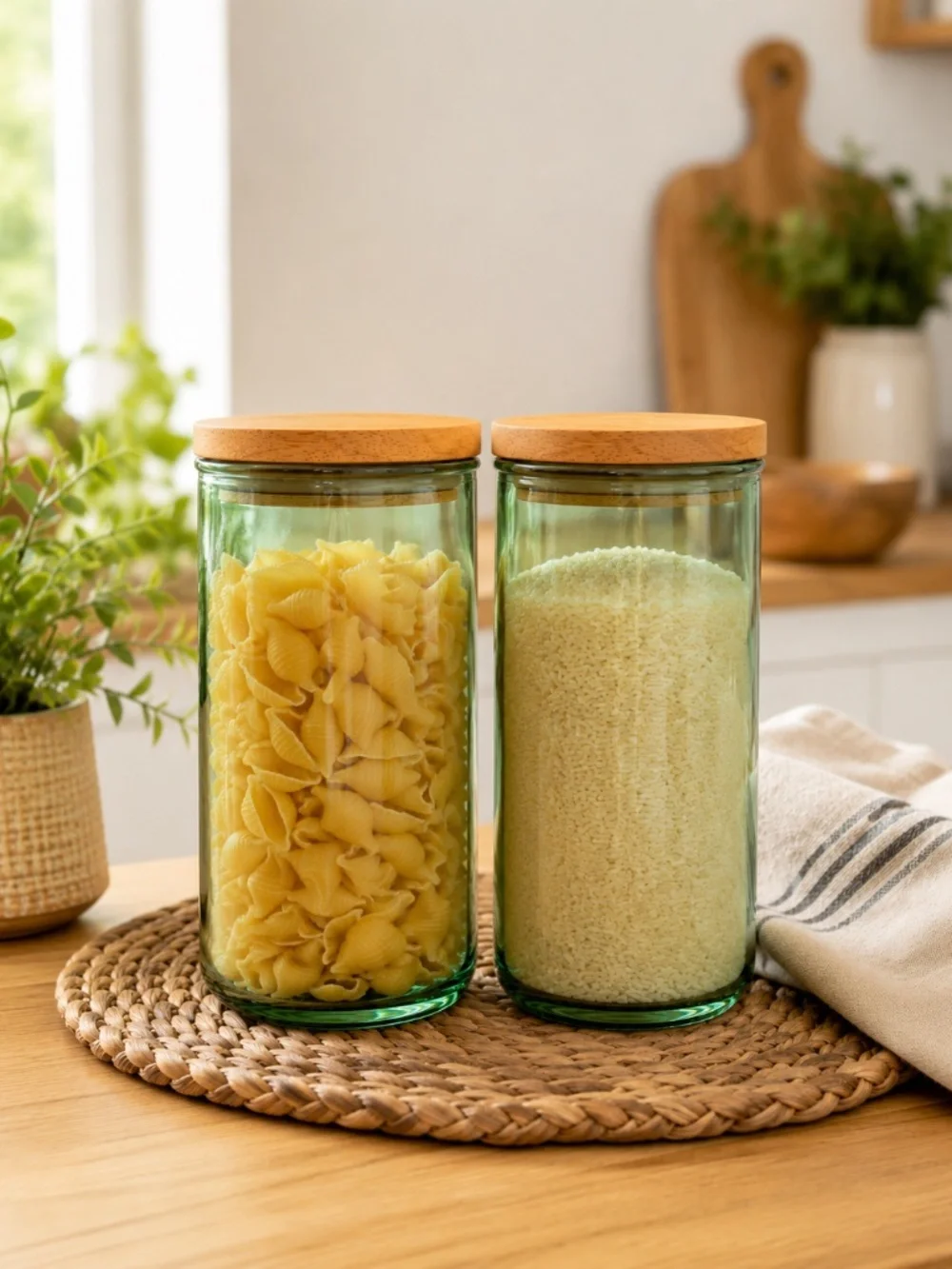 Tinted Glass Storage Jar with Bamboo Lid